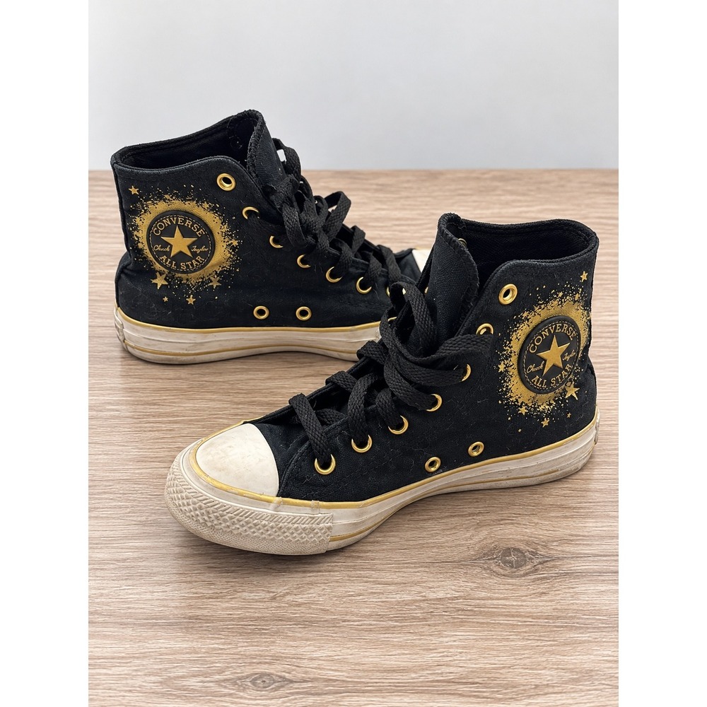 Converse Chuck Taylor All Star High Top Black Gold Starburst A12879C Kids 4